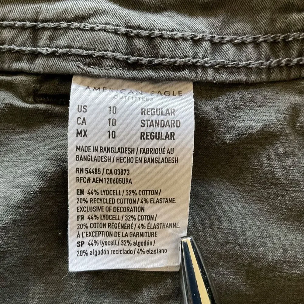 American Eagle Womens Stretch Parachute Cargo Pants Sz M Drawstring Hem Charcoal